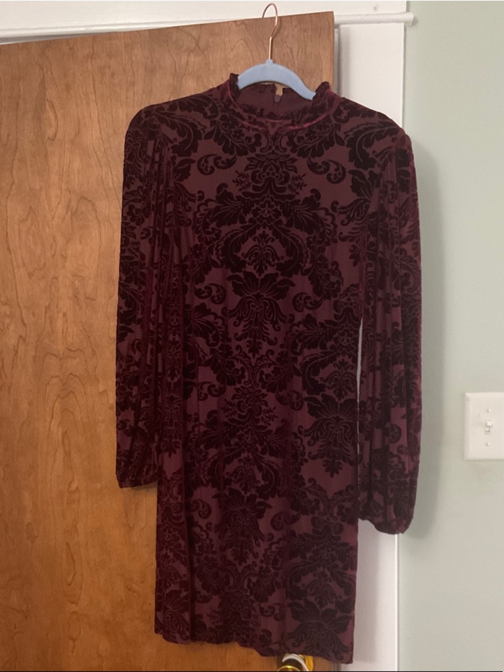 Vince Camuto Burgundy Velvet Burnout Long Sleeve Dress